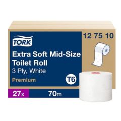Papier toaletowy Tork Premium Extra compac, 3 w.biały, celuloza z makulaturą, 70m. 27 rolek/op. system T6