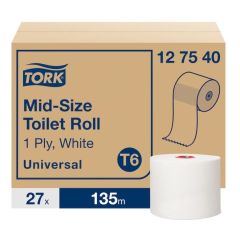Papier toaletowy Tork Universal compact, 1w. makulatura, biały, 135m, 27 rolek/op. system T6