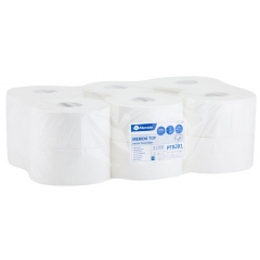 Papier toaletowy Merida Top, biały, średnica 19 cm, długość 180 m, dwuwarstwowy, zgrzewka 12 szt.