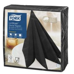 Czarne serwetki obiadowe Tork Premium LinStyle®, składane w 1/4