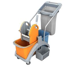 Wózek do sprzątania dwuwiadrowy Splast TS2-0012 z workiem na odpady i koszykiem