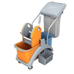 Wózek do sprzątania dwuwiadrowy Splast TS2-0014 z zamykanym workiem na odpady i koszykiem