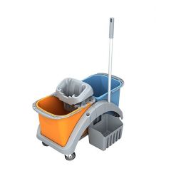 Wózek do sprzątania dwuwiadrowy Splast TS2-0017 z pionową rączką i koszykiem
