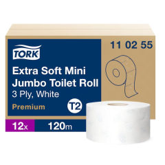 Papier toaletowy Tork mini jumbo, 3w., biały, makulatura, 120m, 12 rolek/op, system T2
