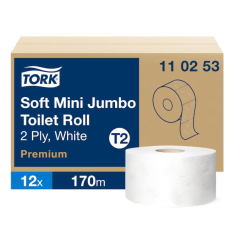 Papier toaletowy Tork mini jumbo, 2w.biały, makulatura, 170m, 12 rolek/op. system T2
