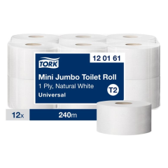 Papier toaletowy Tork mini jumbo, 1w. szary, makulatura, 240m. 12 rolek/op. system T2