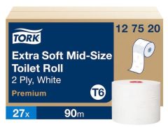 Papier toaletowy Tork Premium Soft compact, 2 w. biały, celuloza z makulaturą, 90m. 27 rolek/op., system T6