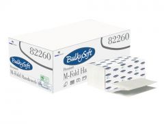 Ręcznik papierowy BulkySoft Premium składany typu M-Fold ULTRA 4 panelowy, 3 warstwy, kolor biały, celuloza, 2500 szt./kart.