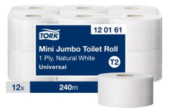 Papier toaletowy Tork mini jumbo, 1w. szary, makulatura, 240m. 12 rolek/op. system T2