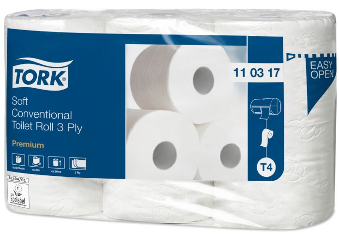 Miękki papier toaletowy w rolce konwencjonalnej, trzywarstwowy, Tork biały