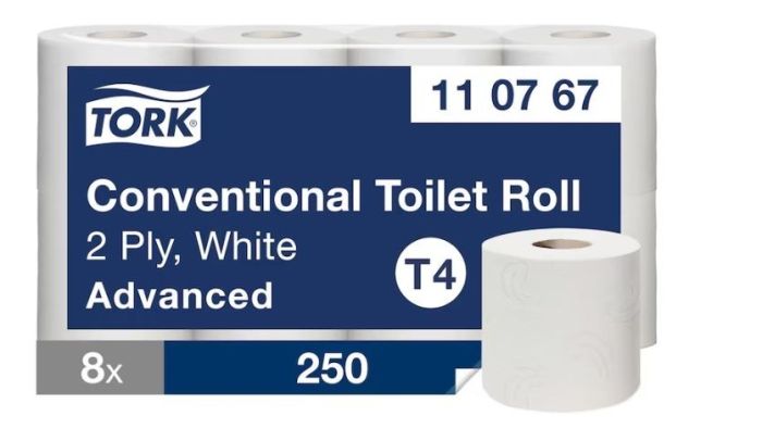 Papier toaletowy Tork Advanced. 2 w. biały, makulatura, 30m. 64 rolek/op, system T4