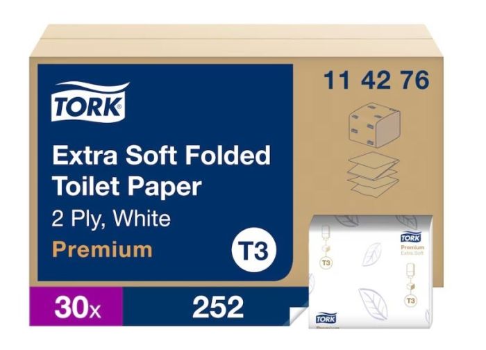 Papier toaletowy Tork Premium w składce , 2 w. biały, celuloza, 7560 szt./op. system T3