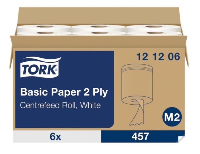 Czyściwo Tork papierowe do podstawowych zadań, białe makulatura, 2w 160m, 6 rolek/op, system M2.