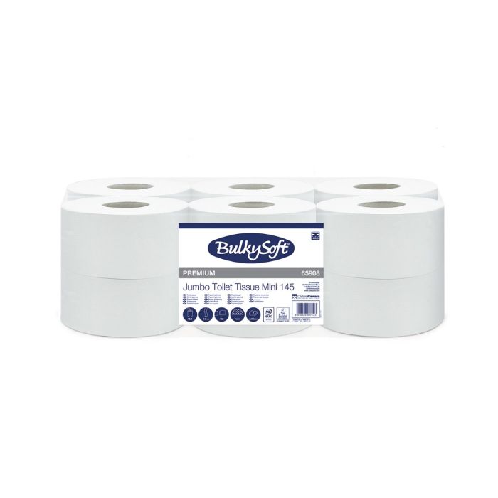 Papier toaletowy jumbo mini BulkySoft Premium, 2w,biały, celuloza,145m, 12 rolek
