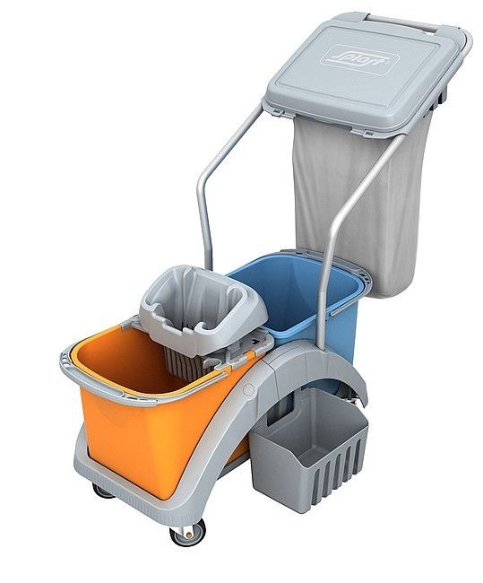 Wózek do sprzątania dwuwiadrowy TS2-0020 Splast z koszem na odpady i koszykiem
