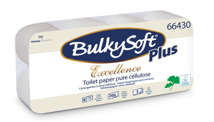 Papier toaletowy BulkySoft Excellence, 3w, biały, celuloza, długość 23m, 8 rolek/op.