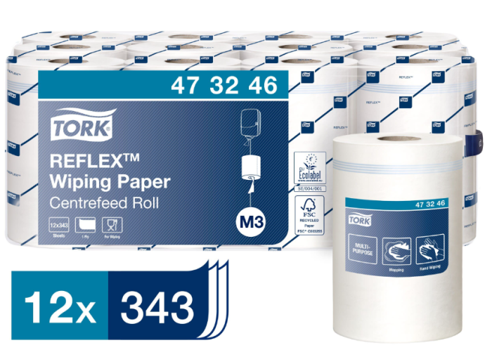Ręcznik w roli Tork centalnego dozownania Reflex mini, 1 w., makulatura, biały, 120m. 12 rolek/op, system M3