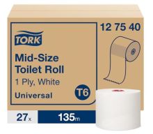 Papier toaletowy Tork Universal compact, 1w. makulatura, biały, 135m, 27 rolek/op. system T6
