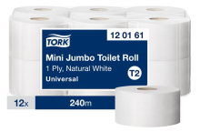 Papier toaletowy Tork mini jumbo, 1w. szary, makulatura, 240m. 12 rolek/op. system T2