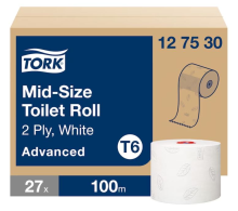 Papier toaletowy Tork Advanced compact, 2w.biały, celuloza z makulaturą, 100m. 27szt/op, system T6